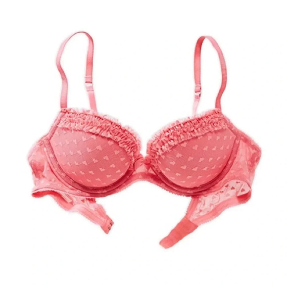Women’s Aerie Brand Pink Heart Print Push-Up Bra  with Fluffy Trim 2013 Size 34C - Picture 1 of 16